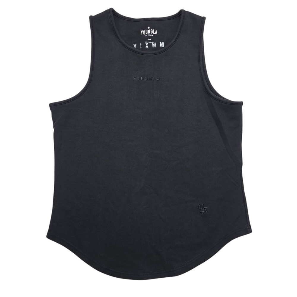 YoungLA Mens Black Muscle Tank Top Curved Hem Gym Shirt Large MMXIV VIXMM